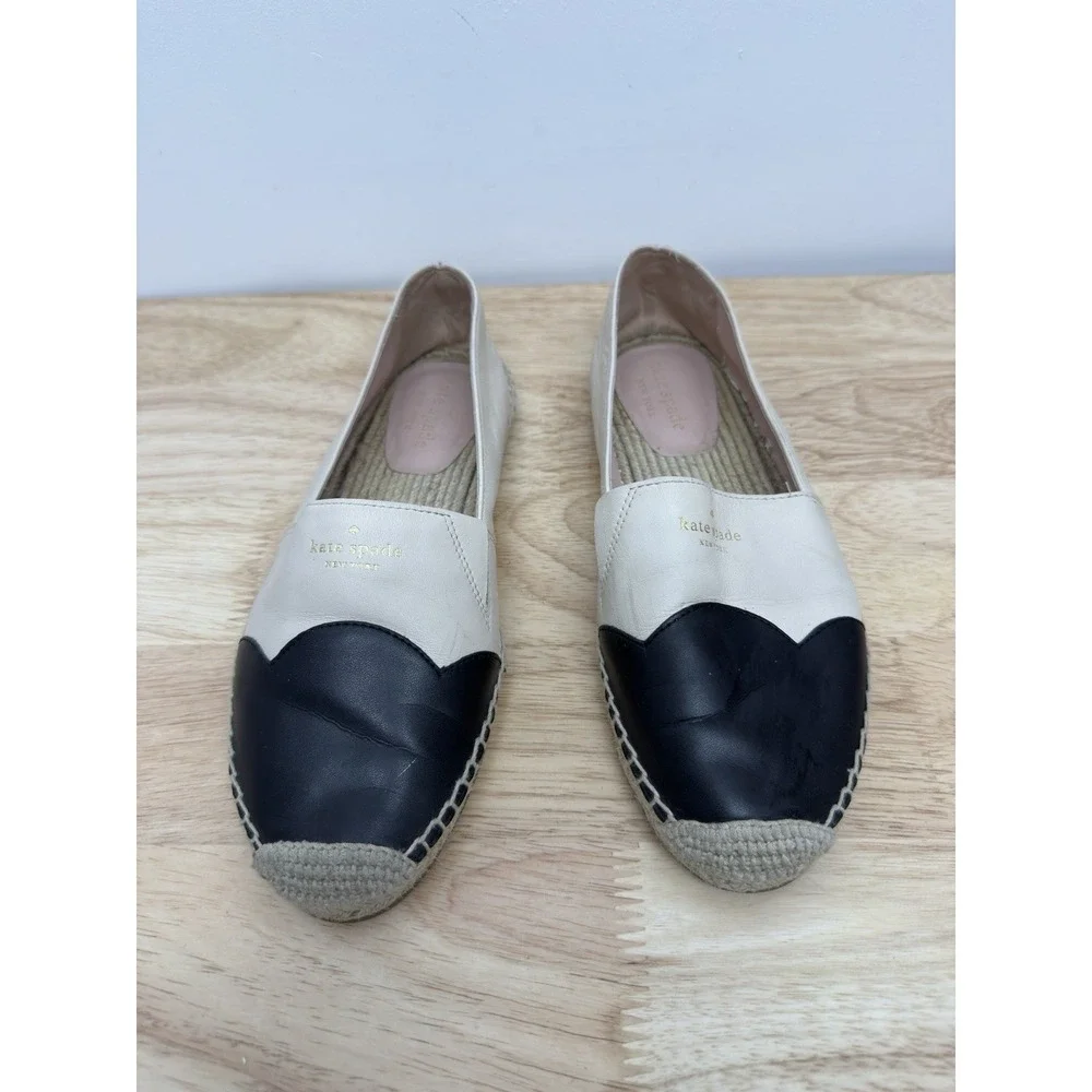 Kate‎ Spade Garden Espadrille Slip-On Flats Loafers Ivory Black Size 7B #43
